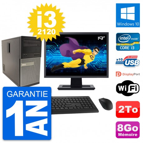 PC Tour Dell 790 MT Ecran 19" Intel i3-2120 RAM 8Go Disque 2To Windows 10 Wifi