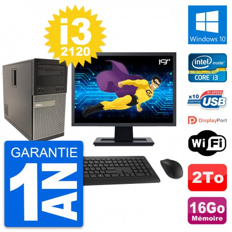 PC Tour Dell 790 MT Ecran 19" Intel i3-2120 RAM 16Go Disque 2To Windows 10 Wifi