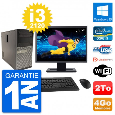 PC Tour Dell 790 MT Ecran 22" Intel i3-2120 RAM 4Go Disque 2To Windows 10 Wifi