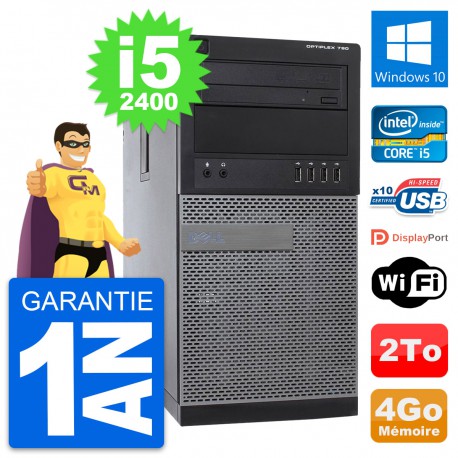 PC Tour Dell OptiPlex 790 MT Intel i5-2400 RAM 4Go Disque 2To Windows 10 Wifi