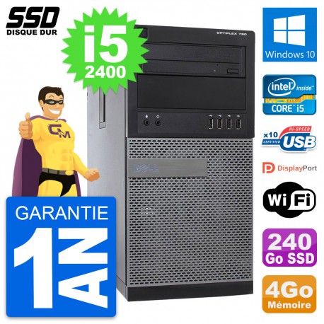 PC Tour Dell OptiPlex 790 MT Intel i5-2400 RAM 4Go SSD 240Go Windows 10 Wifi