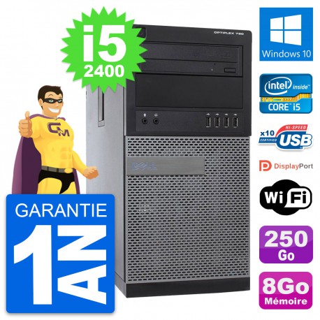 PC Tour Dell OptiPlex 790 MT Intel i5-2400 RAM 8Go Disque 250Go Windows 10 Wifi