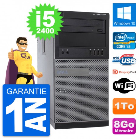 PC Tour Dell OptiPlex 790 MT Intel i5-2400 RAM 8Go Disque 1To Windows 10 Wifi