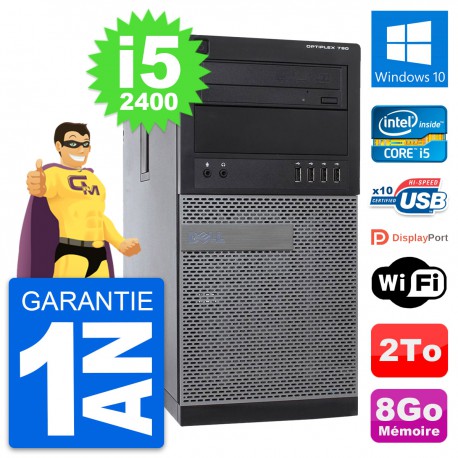 PC Tour Dell OptiPlex 790 MT Intel i5-2400 RAM 8Go Disque 2To Windows 10 Wifi