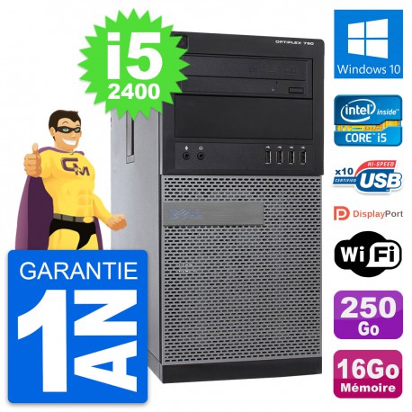 PC Tour Dell OptiPlex 790 MT Intel i5-2400 RAM 16Go Disque 250Go Windows 10 Wifi