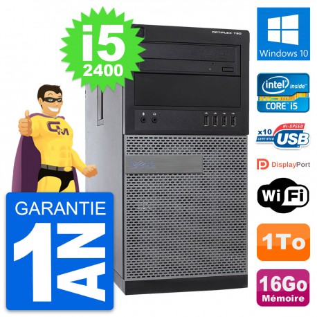 PC Tour Dell OptiPlex 790 MT Intel i5-2400 RAM 16Go Disque 1To Windows 10 Wifi
