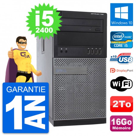 PC Tour Dell OptiPlex 790 MT Intel i5-2400 RAM 16Go Disque 2To Windows 10 Wifi