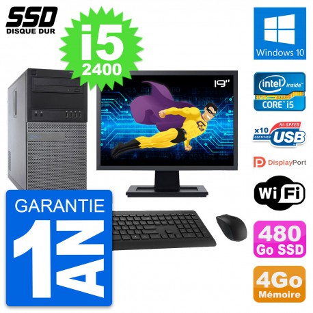 PC Tour Dell 790 MT Ecran 19" Intel i5-2400 RAM 4Go SSD 480Go Windows 10 Wifi