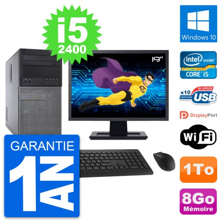 PC Tour Dell 790 MT Ecran 19" Intel i5-2400 RAM 8Go Disque 1To Windows 10 Wifi