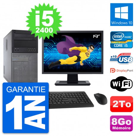 PC Tour Dell 790 MT Ecran 19" Intel i5-2400 RAM 8Go Disque 2To Windows 10 Wifi