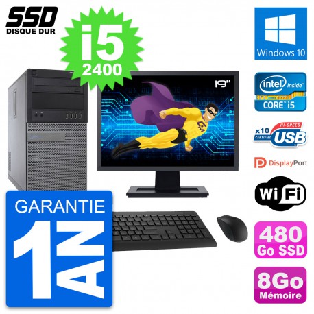 PC Tour Dell 790 MT Ecran 19" Intel i5-2400 RAM 8Go SSD 480Go Windows 10 Wifi