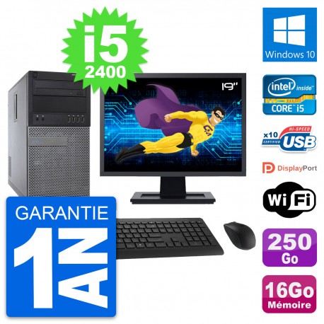 PC Tour Dell 790 MT Ecran 19" Core i5-2400 RAM 16Go Disque 250Go Windows 10 Wifi