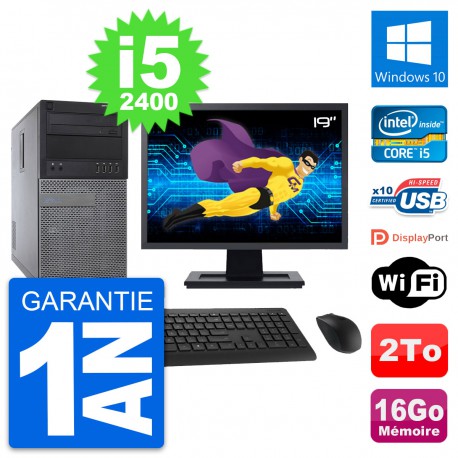 PC Tour Dell 790 MT Ecran 19" Intel i5-2400 RAM 16Go Disque 2To Windows 10 Wifi