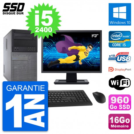 PC Tour Dell 790 MT Ecran 19" Intel i5-2400 RAM 16Go SSD 960Go Windows 10 Wifi