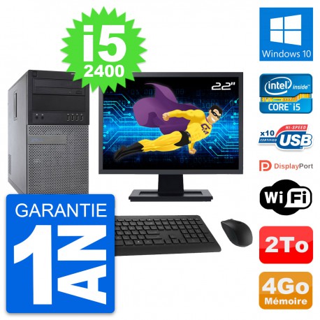 PC Tour Dell 790 MT Ecran 22" Intel i5-2400 RAM 4Go Disque 2To Windows 10 Wifi