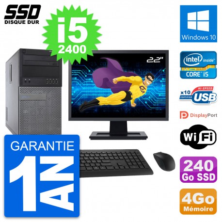 PC Tour Dell 790 MT Ecran 22" Intel i5-2400 RAM 4Go SSD 240Go Windows 10 Wifi