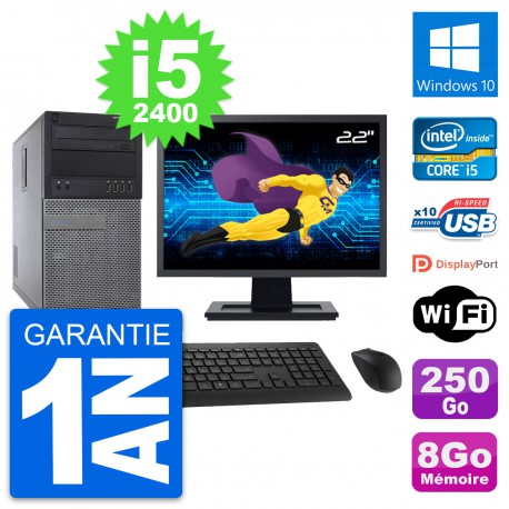 PC Tour Dell 790 MT Ecran 22" Intel i5-2400 RAM 8Go Disque 250Go Windows 10 Wifi