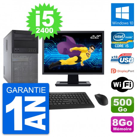 PC Tour Dell 790 MT Ecran 22" Intel i5-2400 RAM 8Go Disque 500Go Windows 10 Wifi