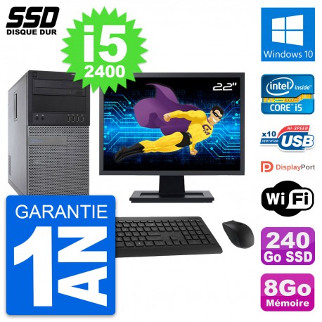 PC Tour Dell 790 MT Ecran 22" Intel i5-2400 RAM 8Go SSD 240Go Windows 10 Wifi