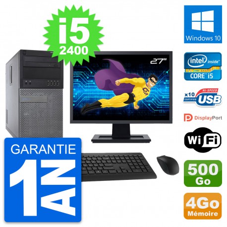 PC Tour Dell 790 MT Ecran 27" Intel i5-2400 RAM 4Go Disque 500Go Windows 10 Wifi