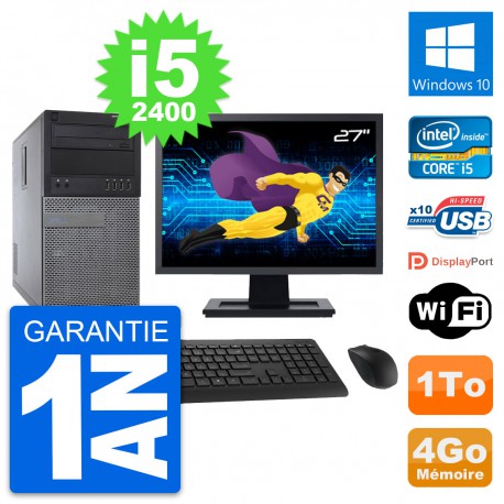 PC Tour Dell 790 MT Ecran 27" Intel i5-2400 RAM 4Go Disque 1To Windows 10 Wifi