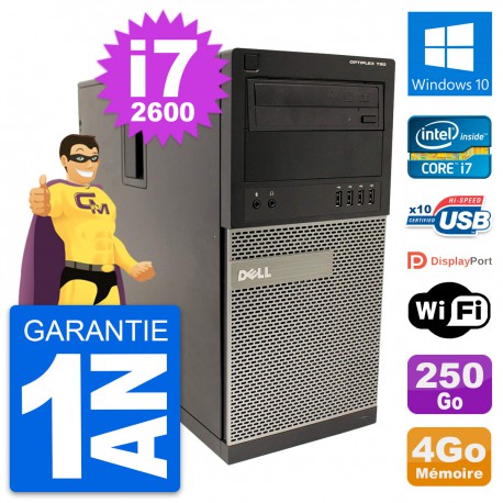 PC Tour Dell OptiPlex 790 MT Intel i7-2600 RAM 4Go Disque 250Go Windows 10 Wifi