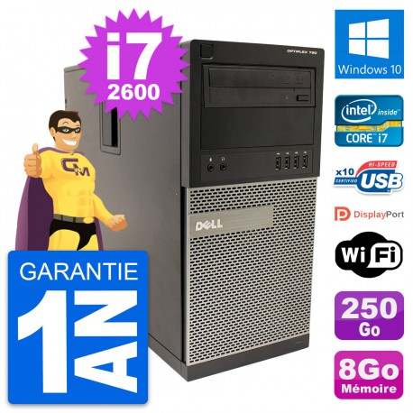 PC Tour Dell OptiPlex 790 MT Intel i7-2600 RAM 8Go Disque 250Go Windows 10 Wifi