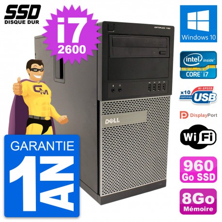 PC Tour Dell OptiPlex 790 MT Intel i7-2600 RAM 8Go SSD 960Go Windows 10 Wifi