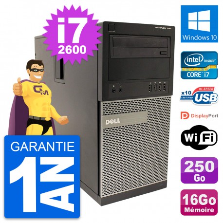 PC Tour Dell OptiPlex 790 MT Intel i7-2600 RAM 16Go Disque 250Go Windows 10 Wifi