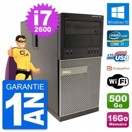 PC Tour Dell OptiPlex 790 MT Intel i7-2600 RAM 16Go Disque 500Go Windows 10 Wifi