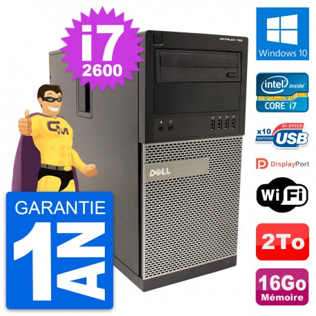 PC Tour Dell OptiPlex 790 MT Intel i7-2600 RAM 16Go Disque 2To Windows 10 Wifi