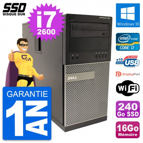 PC Tour Dell OptiPlex 790 MT Intel i7-2600 RAM 16Go SSD 240Go Windows 10 Wifi