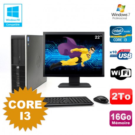 Lot PC HP Compaq 6200 Pro SFF Core i3 3.1GHz 16Go 2To DVD WIFI W7 + Ecran 22