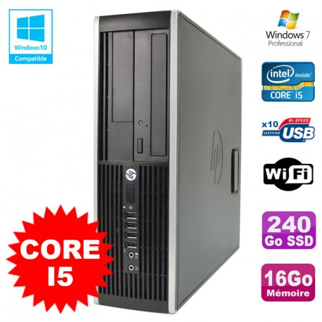 PC HP Elite 8200 SFF Intel Core I5 3.1GHz 16Go Disque 240Go SSD DVD WIFI W7